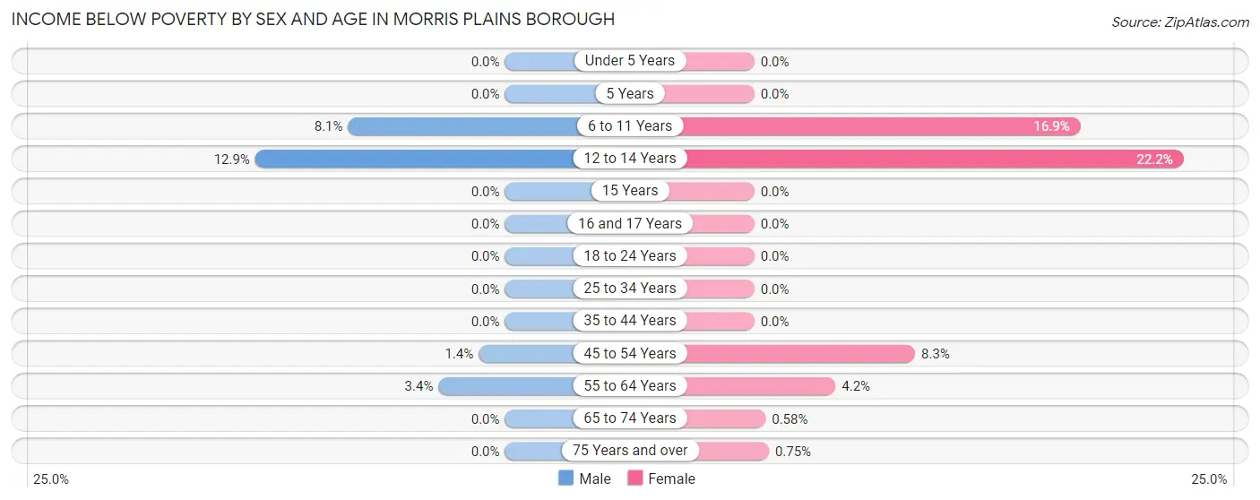 Income Below Poverty by Sex and Age in Morris Plains borough