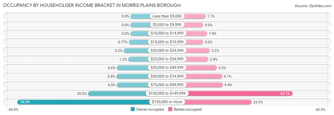 Occupancy by Householder Income Bracket in Morris Plains borough