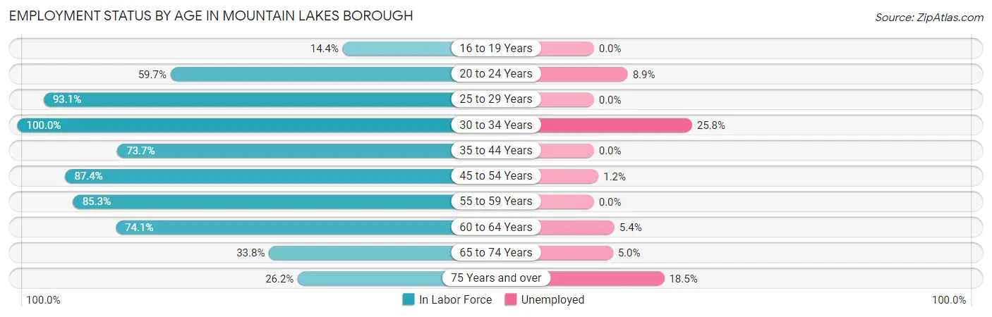Employment Status by Age in Mountain Lakes borough