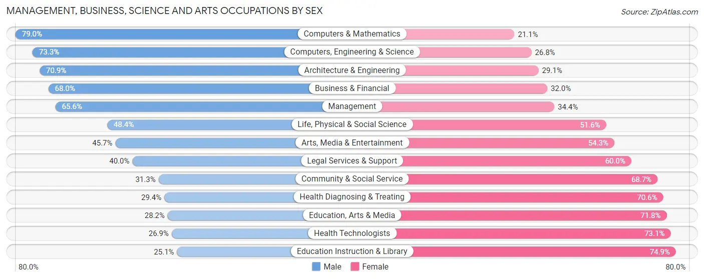 Management, Business, Science and Arts Occupations by Sex in New Milford borough