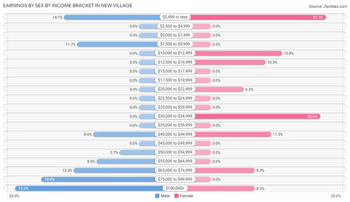 Earnings by Sex by Income Bracket in New Village