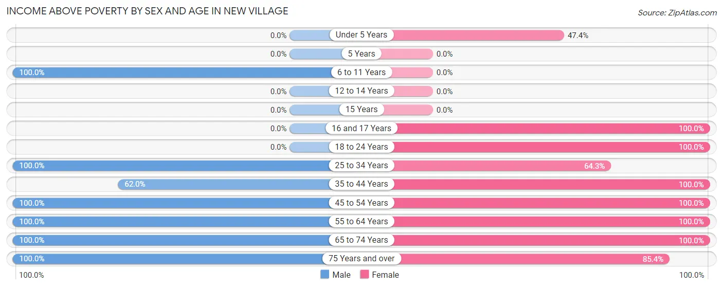 Income Above Poverty by Sex and Age in New Village