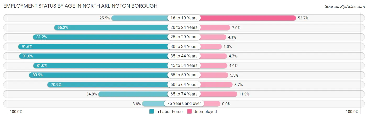 Employment Status by Age in North Arlington borough