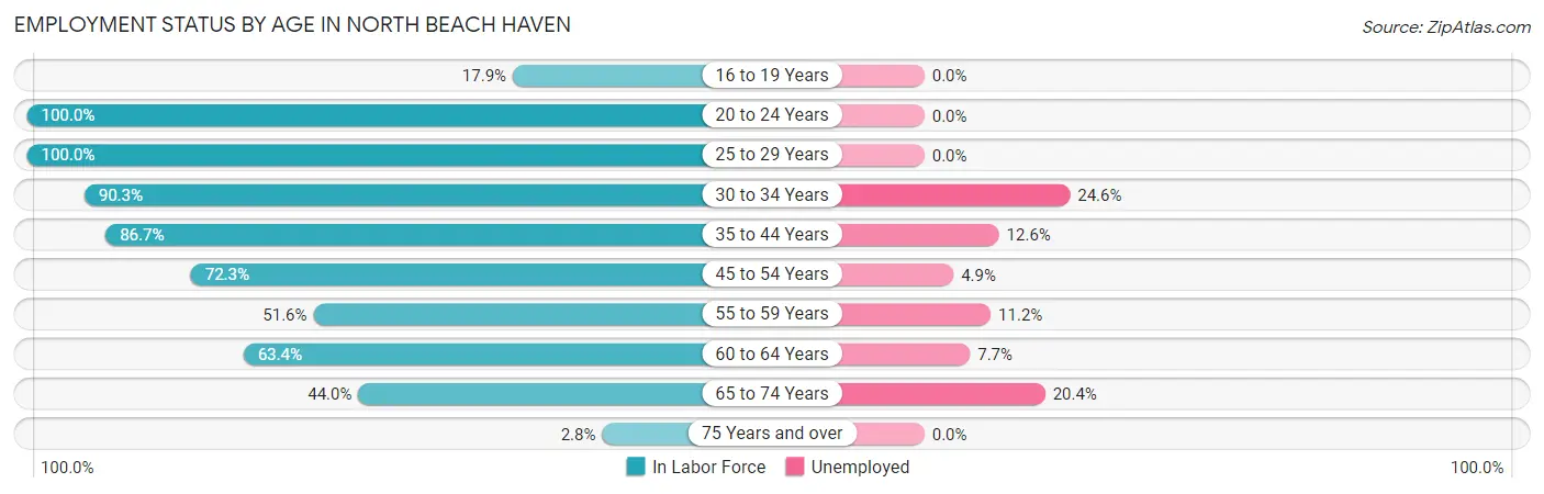 Employment Status by Age in North Beach Haven