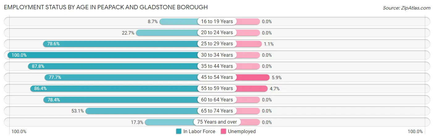 Employment Status by Age in Peapack and Gladstone borough