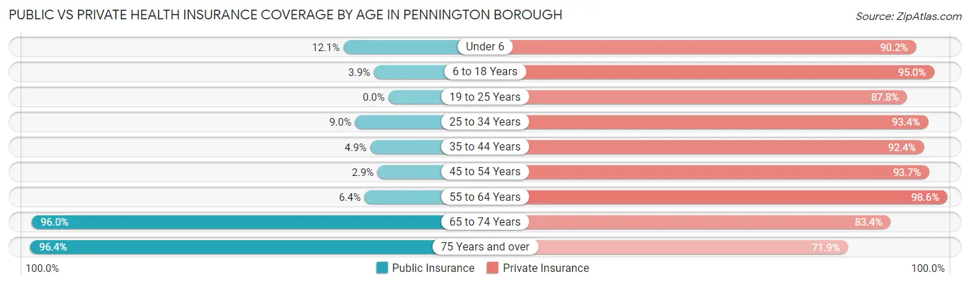 Public vs Private Health Insurance Coverage by Age in Pennington borough