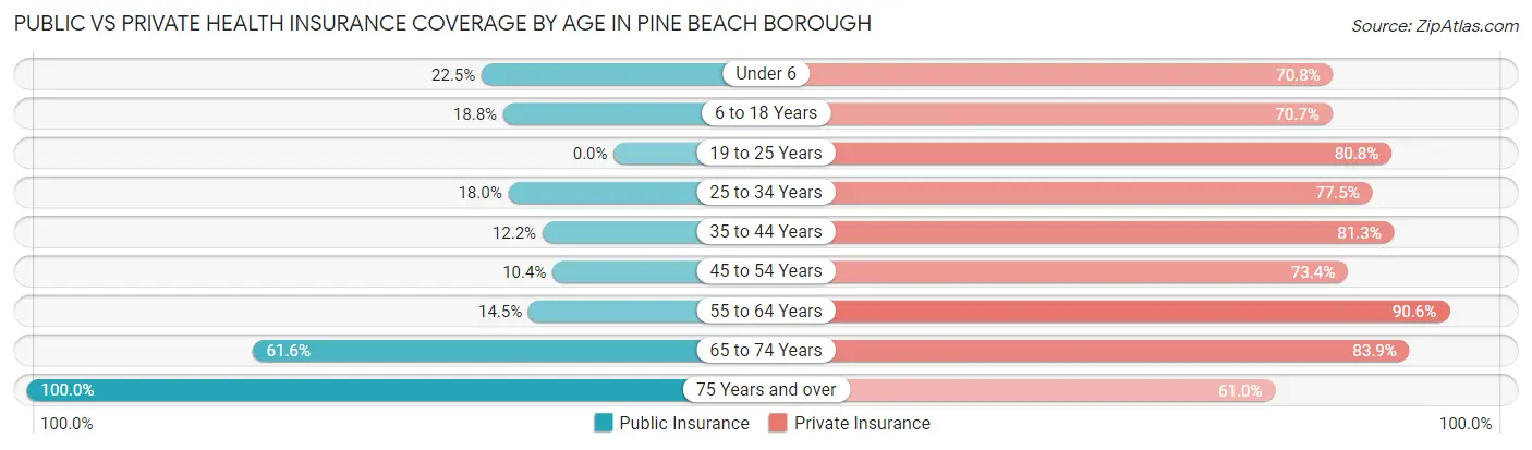 Public vs Private Health Insurance Coverage by Age in Pine Beach borough