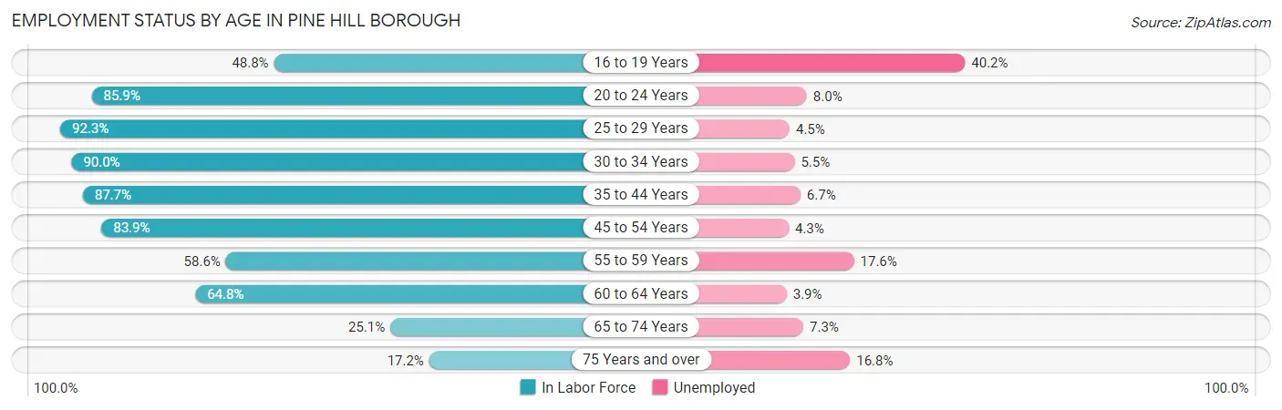 Employment Status by Age in Pine Hill borough