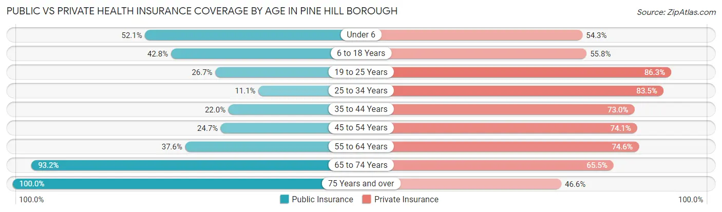Public vs Private Health Insurance Coverage by Age in Pine Hill borough