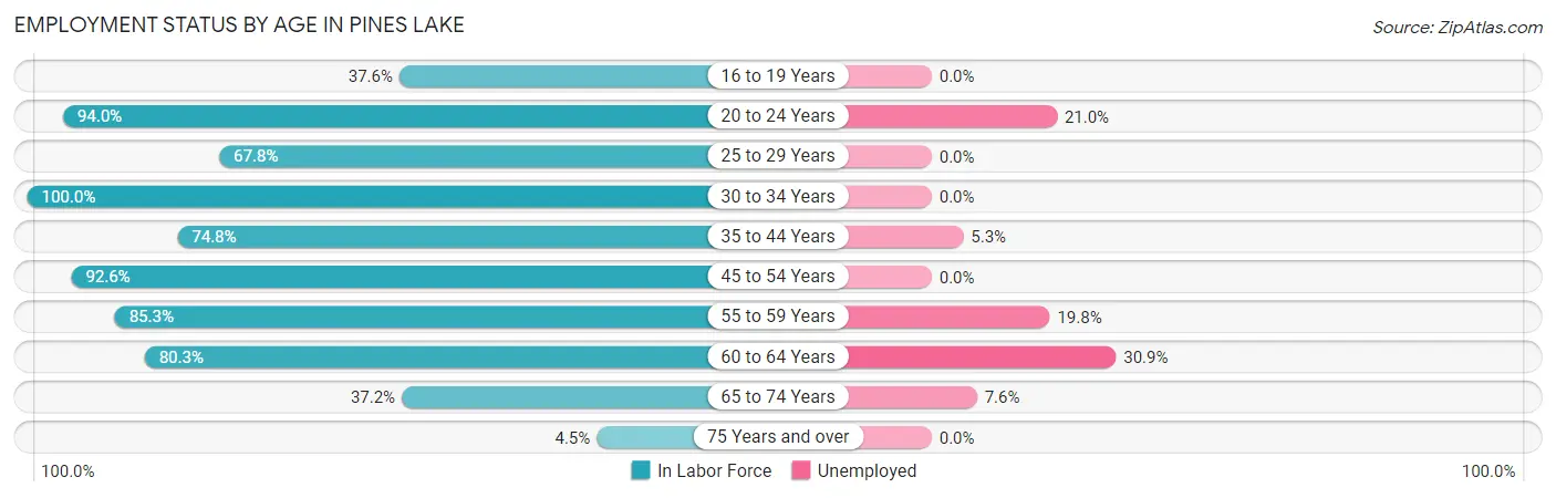 Employment Status by Age in Pines Lake
