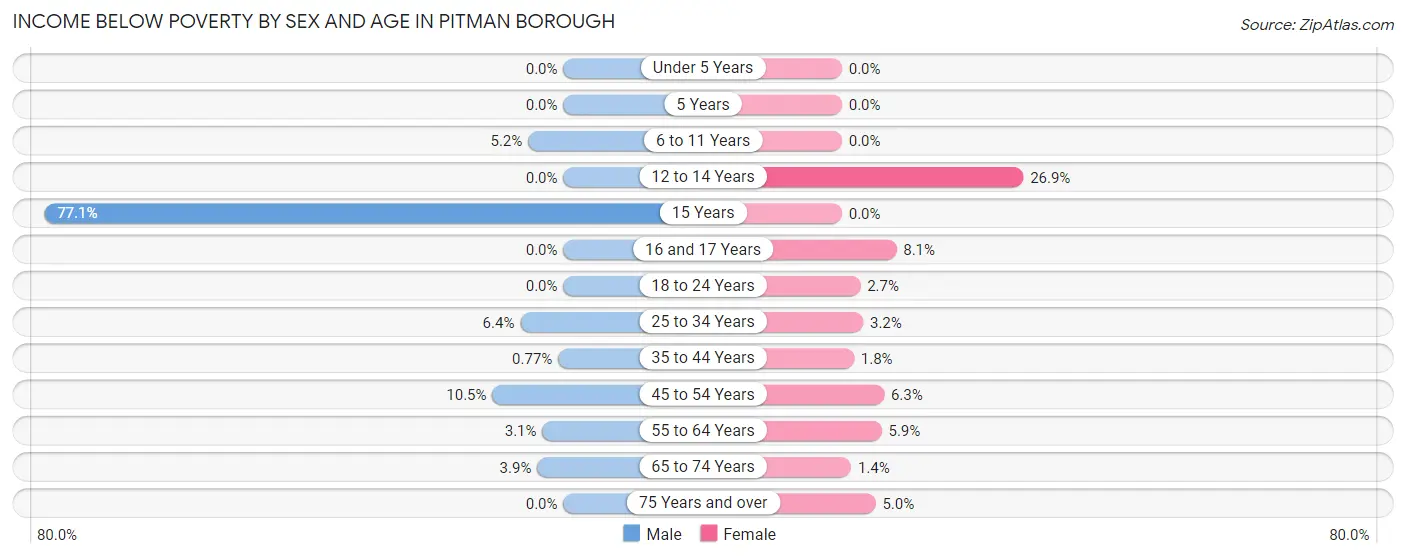 Income Below Poverty by Sex and Age in Pitman borough