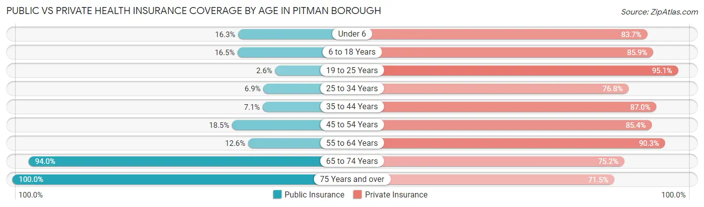 Public vs Private Health Insurance Coverage by Age in Pitman borough