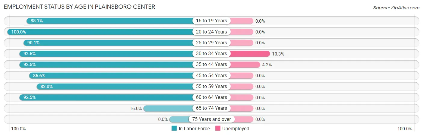 Employment Status by Age in Plainsboro Center