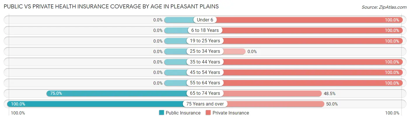 Public vs Private Health Insurance Coverage by Age in Pleasant Plains