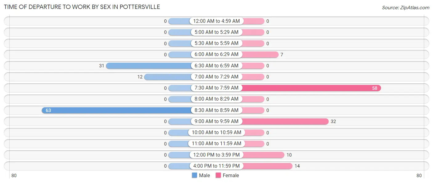 Time of Departure to Work by Sex in Pottersville
