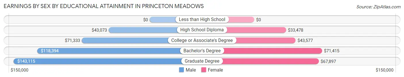 Earnings by Sex by Educational Attainment in Princeton Meadows