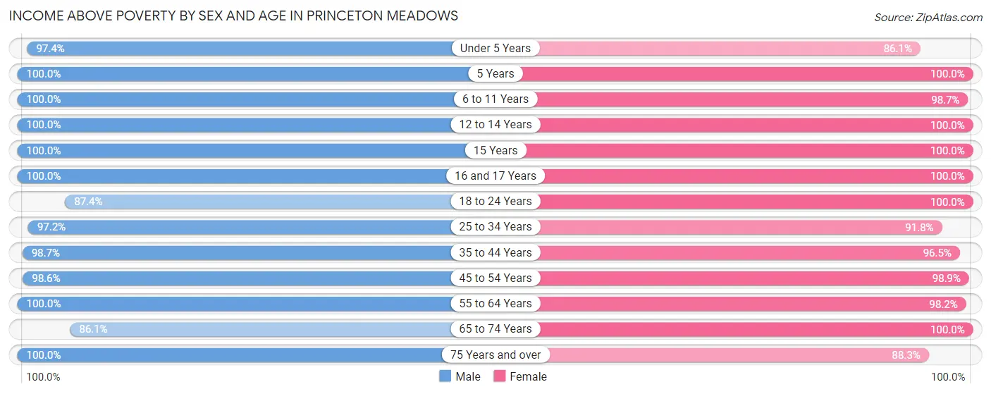 Income Above Poverty by Sex and Age in Princeton Meadows