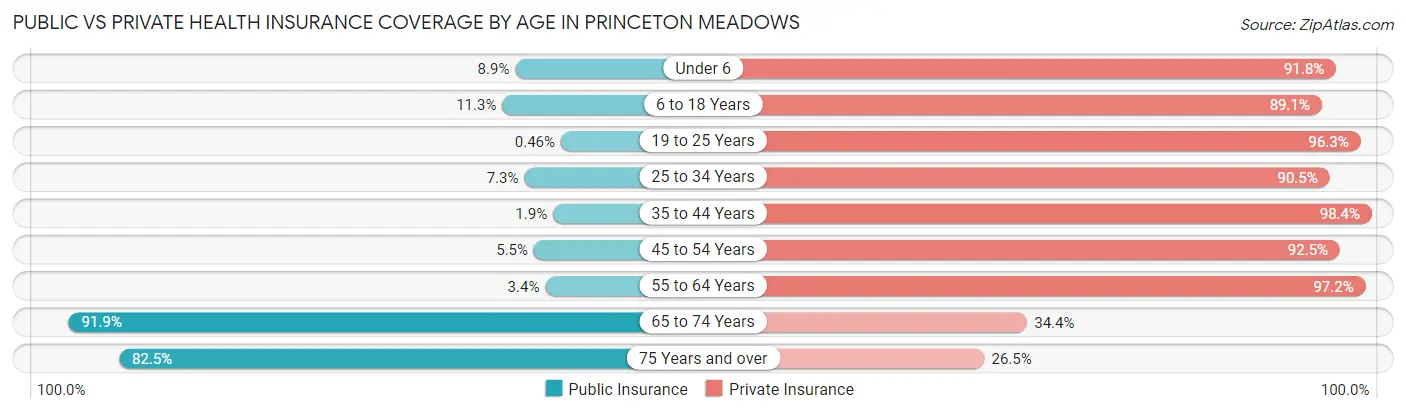 Public vs Private Health Insurance Coverage by Age in Princeton Meadows