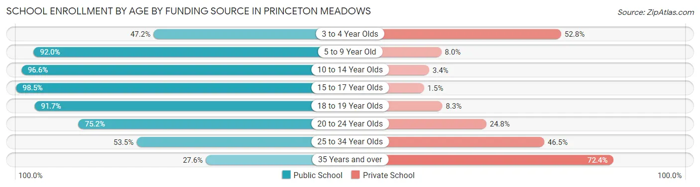 School Enrollment by Age by Funding Source in Princeton Meadows