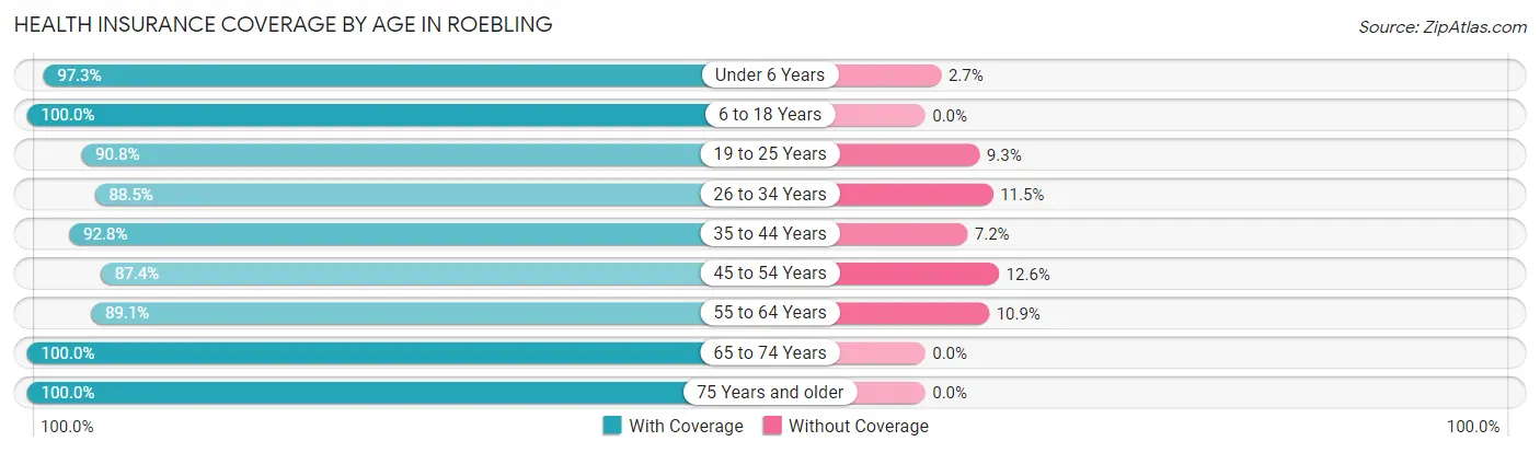 Health Insurance Coverage by Age in Roebling