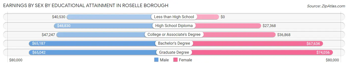 Earnings by Sex by Educational Attainment in Roselle borough