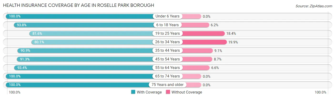 Health Insurance Coverage by Age in Roselle Park borough
