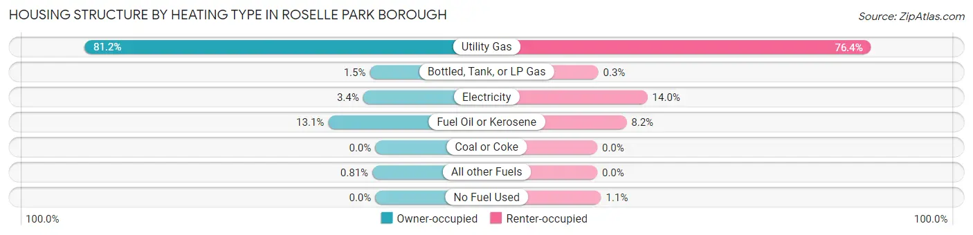 Housing Structure by Heating Type in Roselle Park borough