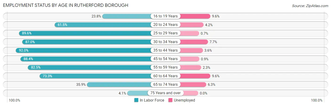 Employment Status by Age in Rutherford borough