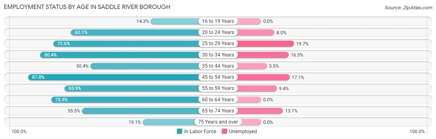 Employment Status by Age in Saddle River borough