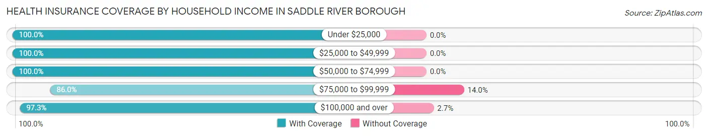 Health Insurance Coverage by Household Income in Saddle River borough