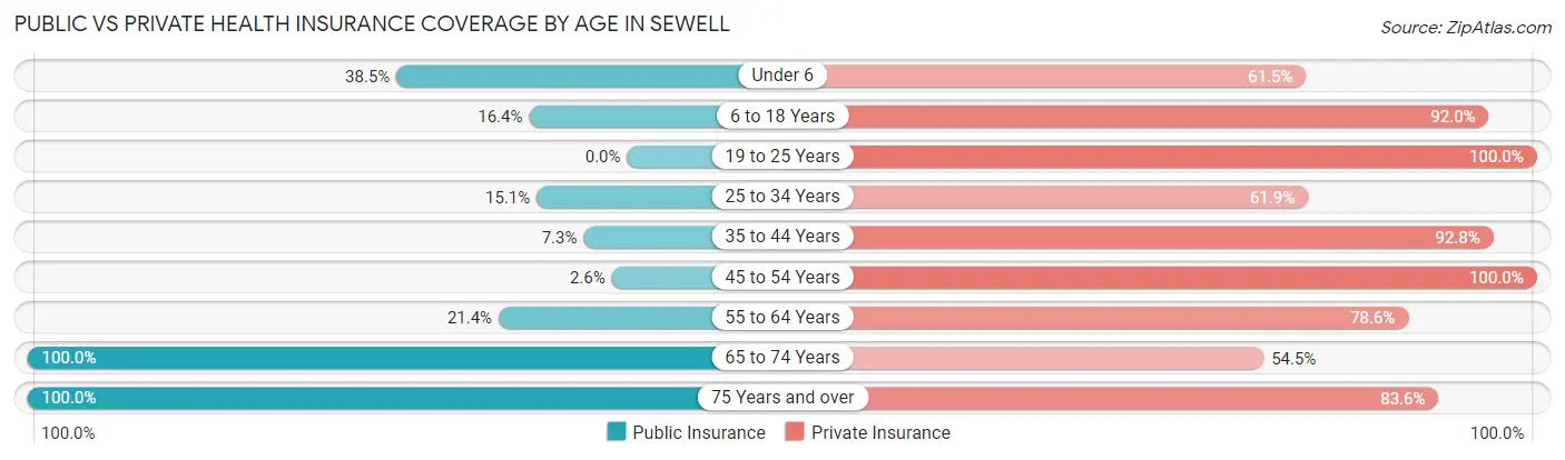 Public vs Private Health Insurance Coverage by Age in Sewell