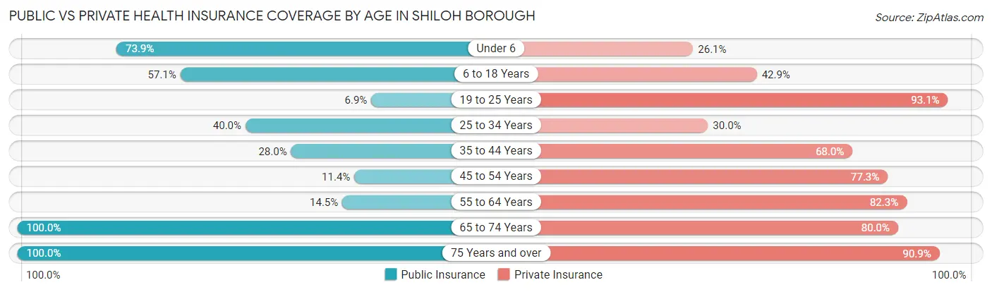 Public vs Private Health Insurance Coverage by Age in Shiloh borough