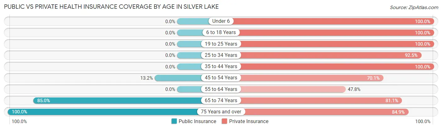 Public vs Private Health Insurance Coverage by Age in Silver Lake