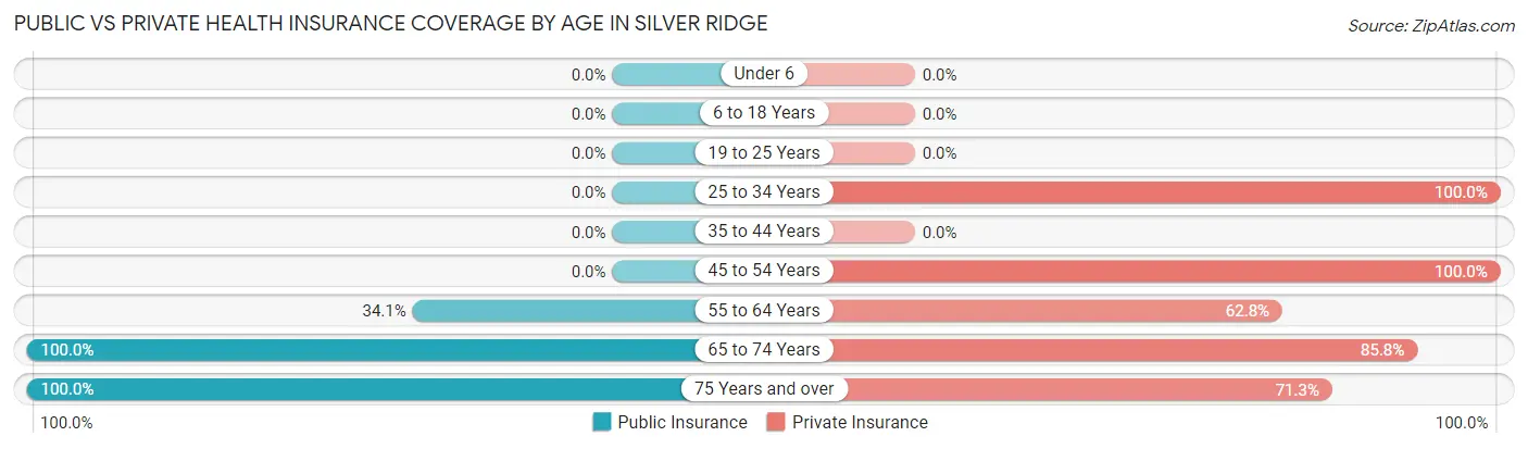 Public vs Private Health Insurance Coverage by Age in Silver Ridge