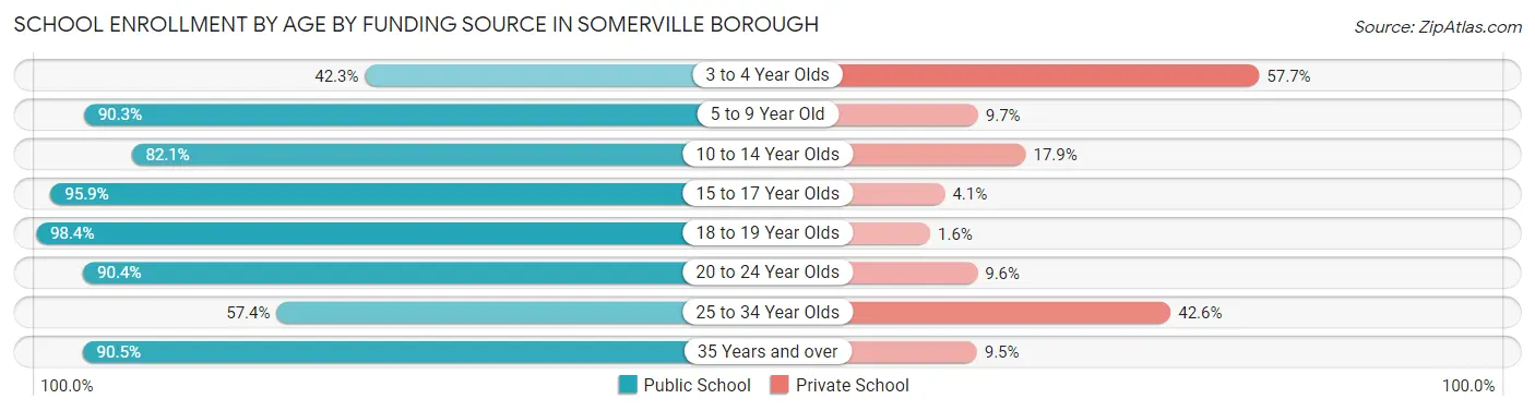 School Enrollment by Age by Funding Source in Somerville borough