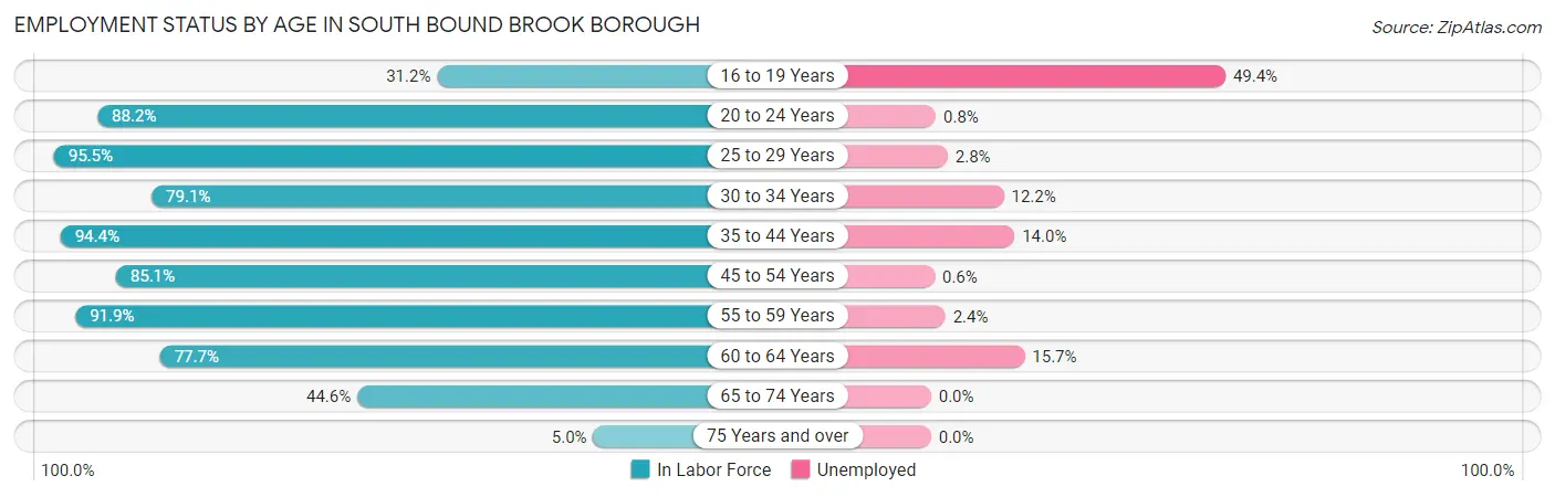 Employment Status by Age in South Bound Brook borough