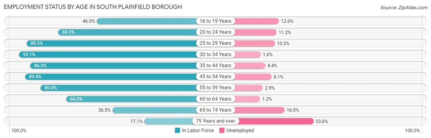 Employment Status by Age in South Plainfield borough