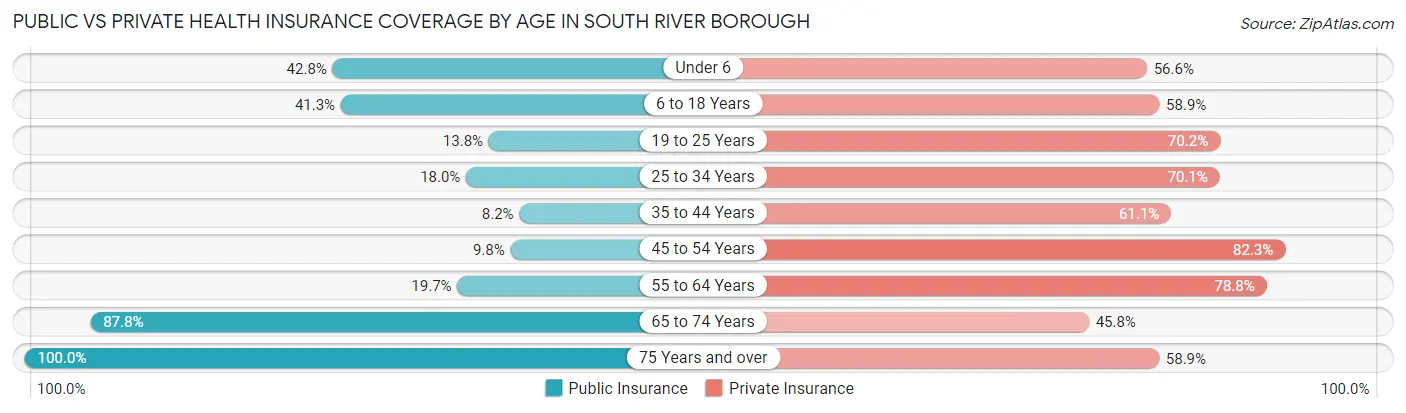 Public vs Private Health Insurance Coverage by Age in South River borough