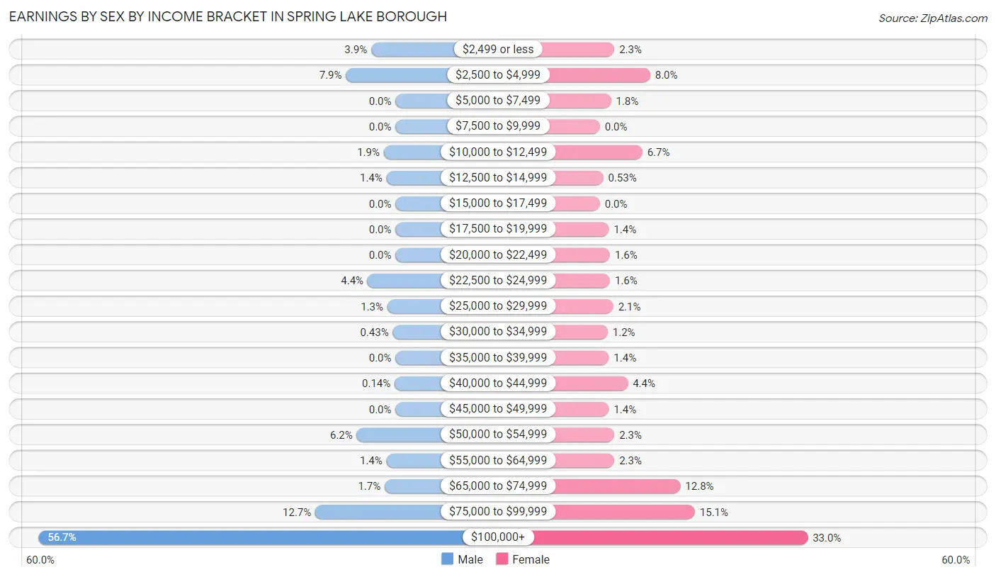 Earnings by Sex by Income Bracket in Spring Lake borough
