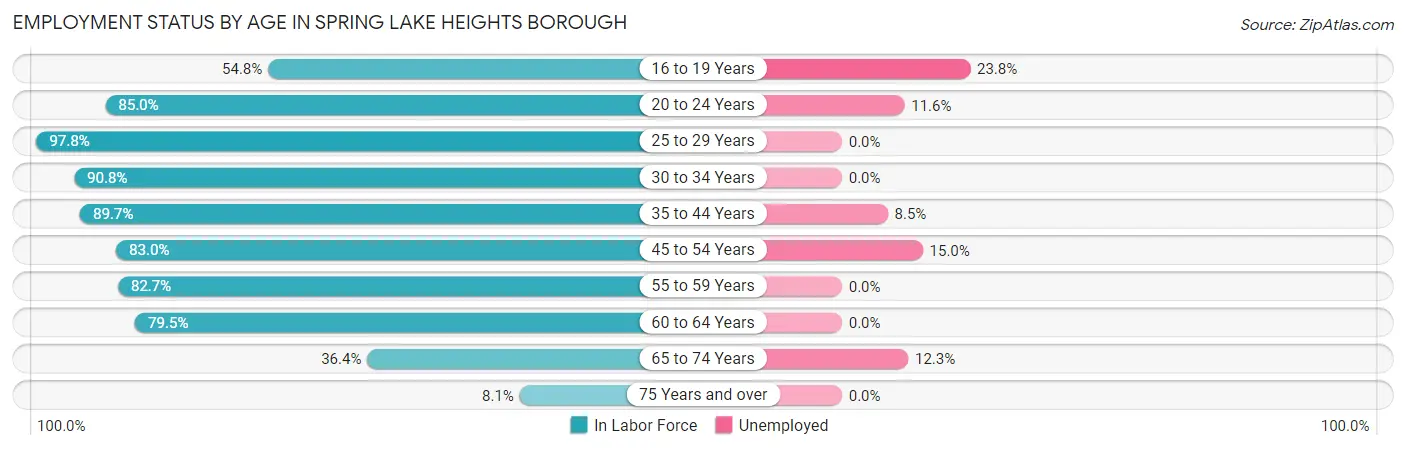 Employment Status by Age in Spring Lake Heights borough
