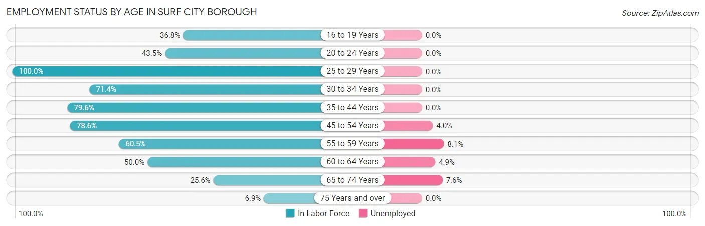 Employment Status by Age in Surf City borough