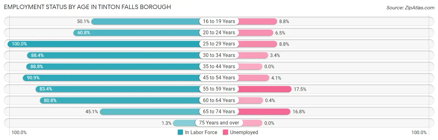 Employment Status by Age in Tinton Falls borough