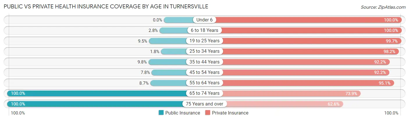 Public vs Private Health Insurance Coverage by Age in Turnersville