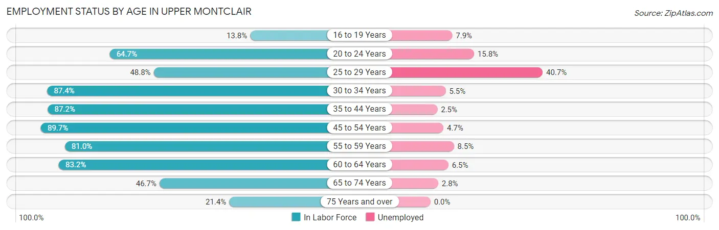 Employment Status by Age in Upper Montclair
