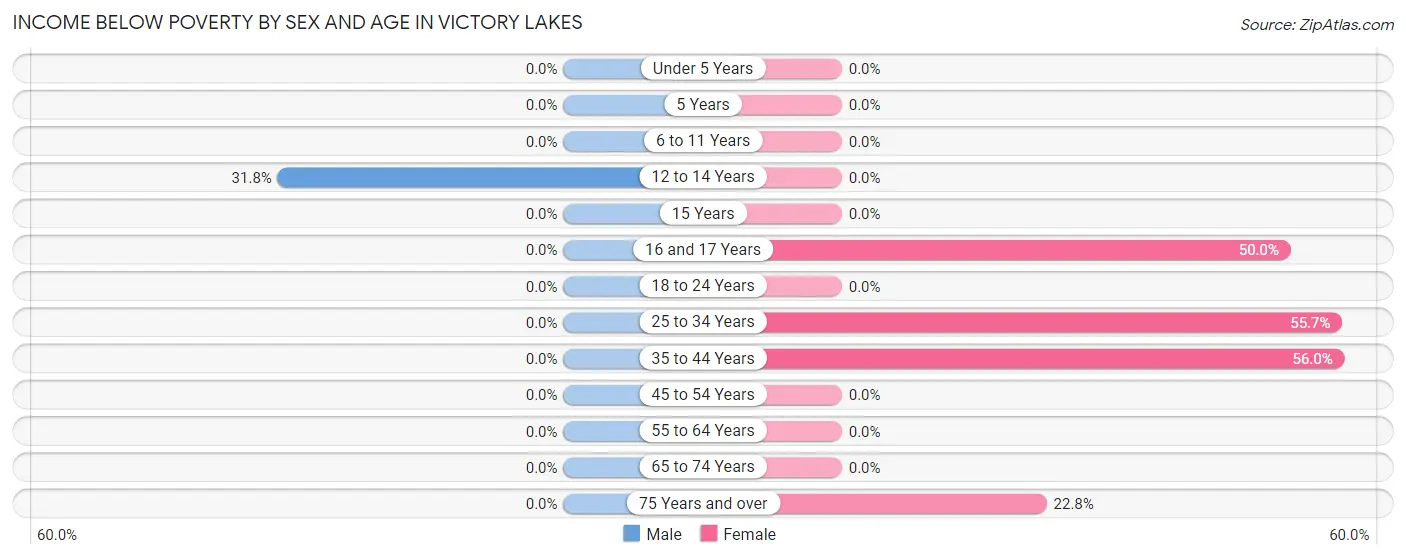 Income Below Poverty by Sex and Age in Victory Lakes