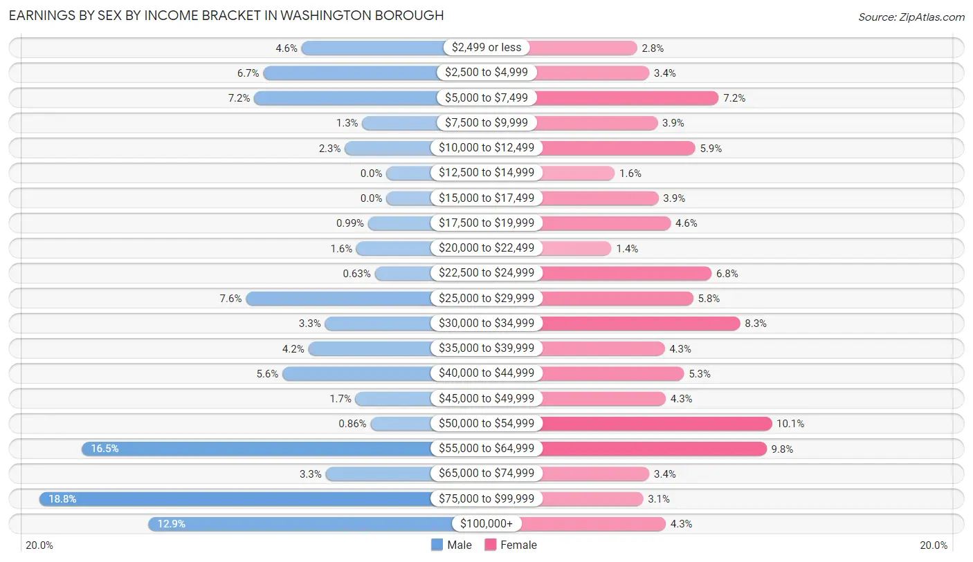 Earnings by Sex by Income Bracket in Washington borough