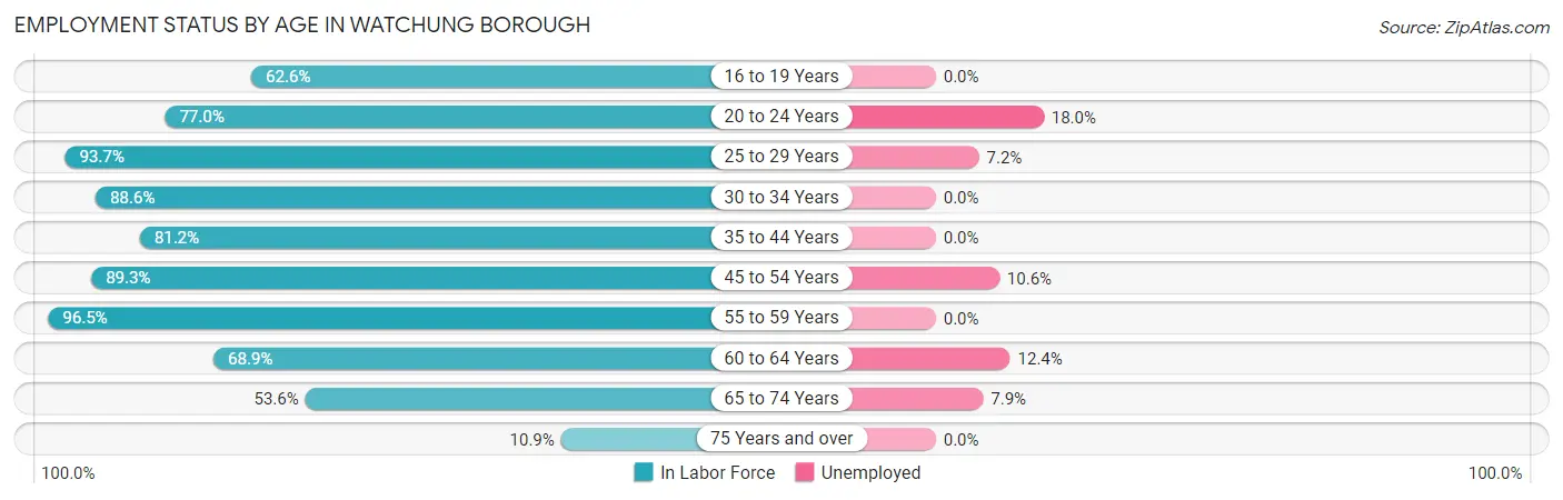 Employment Status by Age in Watchung borough