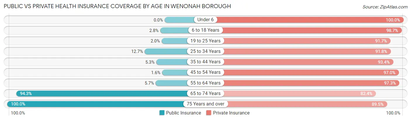 Public vs Private Health Insurance Coverage by Age in Wenonah borough