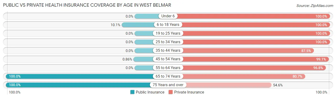 Public vs Private Health Insurance Coverage by Age in West Belmar