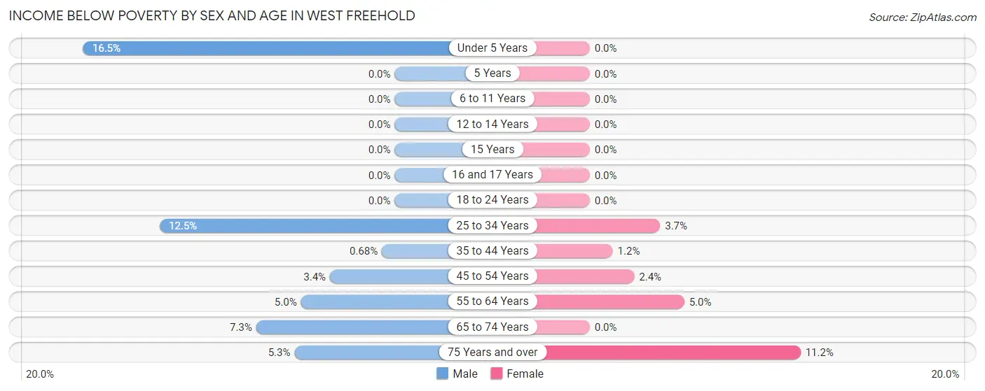 Income Below Poverty by Sex and Age in West Freehold